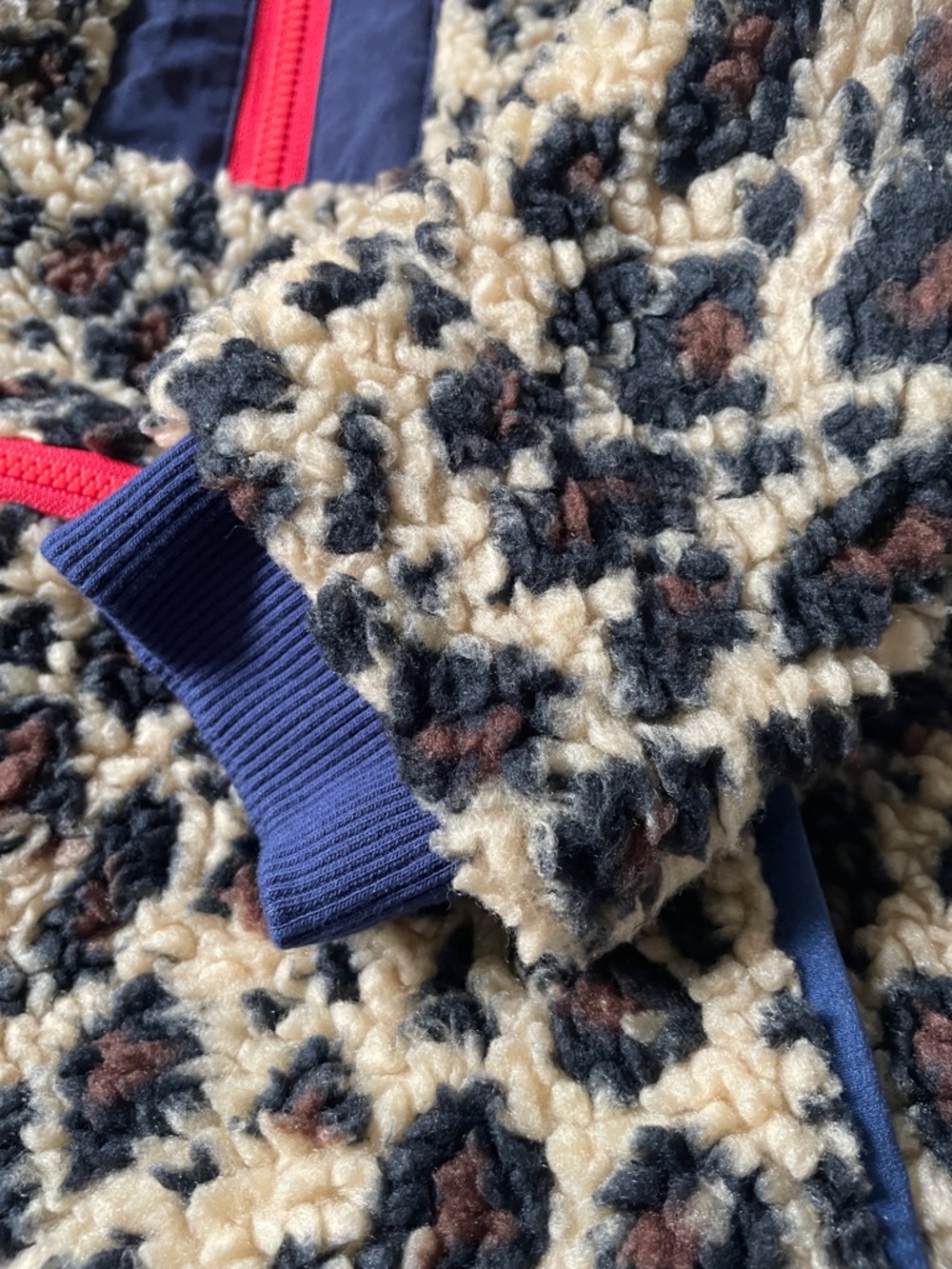 Vineyard Vines Leopard Sherpa Pullover in Cream, Black & Red - Picture 12 of 14